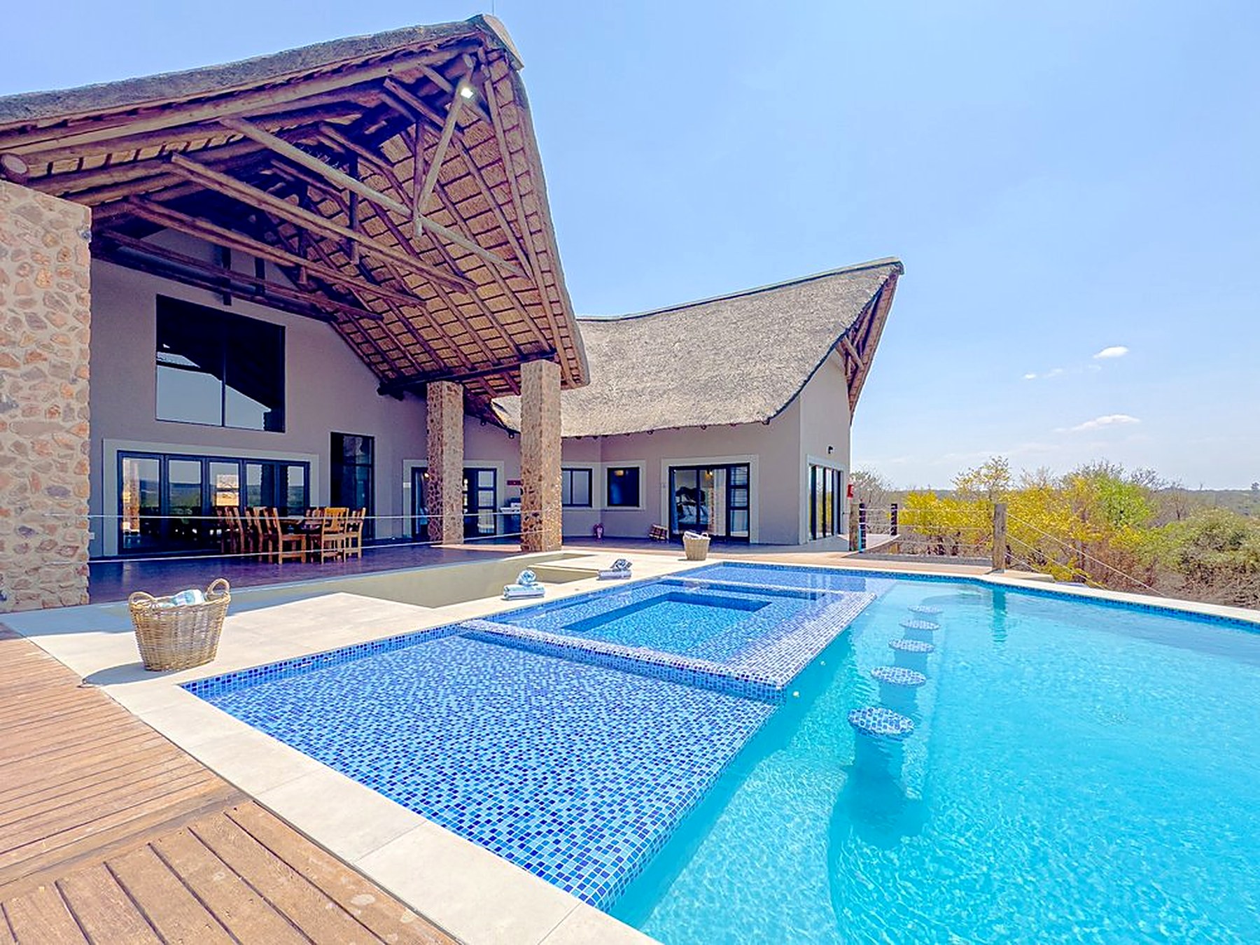 Tebuah Private Lodge deck and pool overlooking the Waterberg bushveld